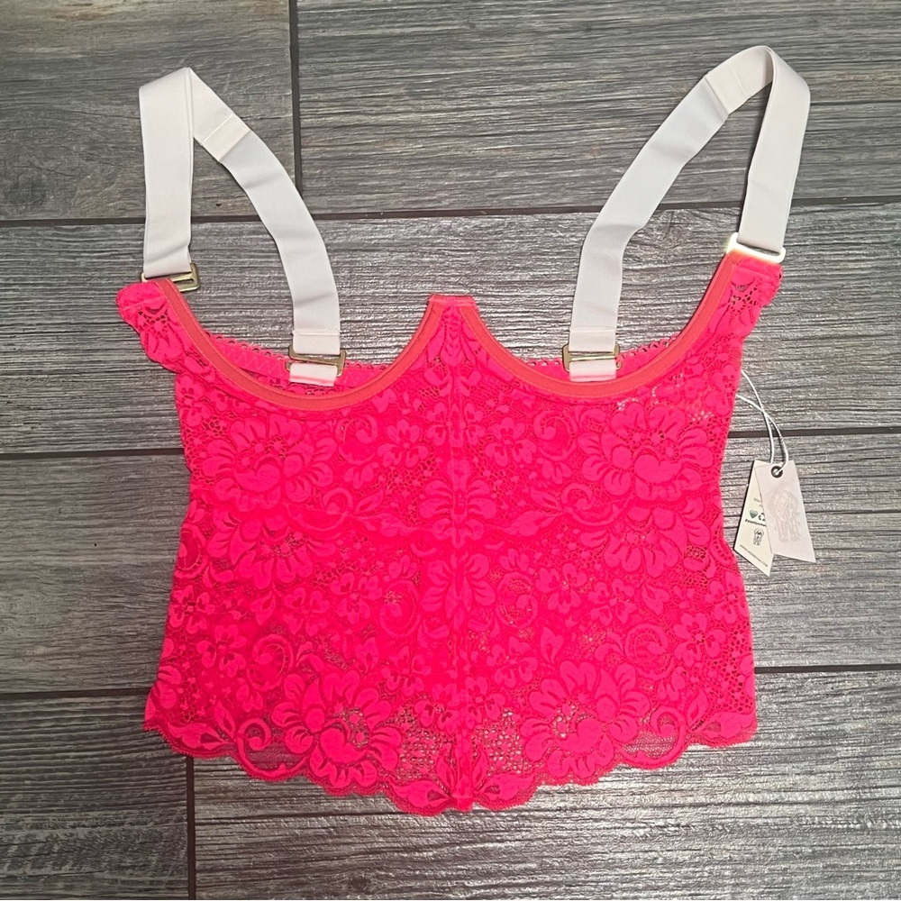 We Are HAH Free People Busta Move Hot Pink Lace Bustier Corset Size Medium Top - Picture 7 of 14